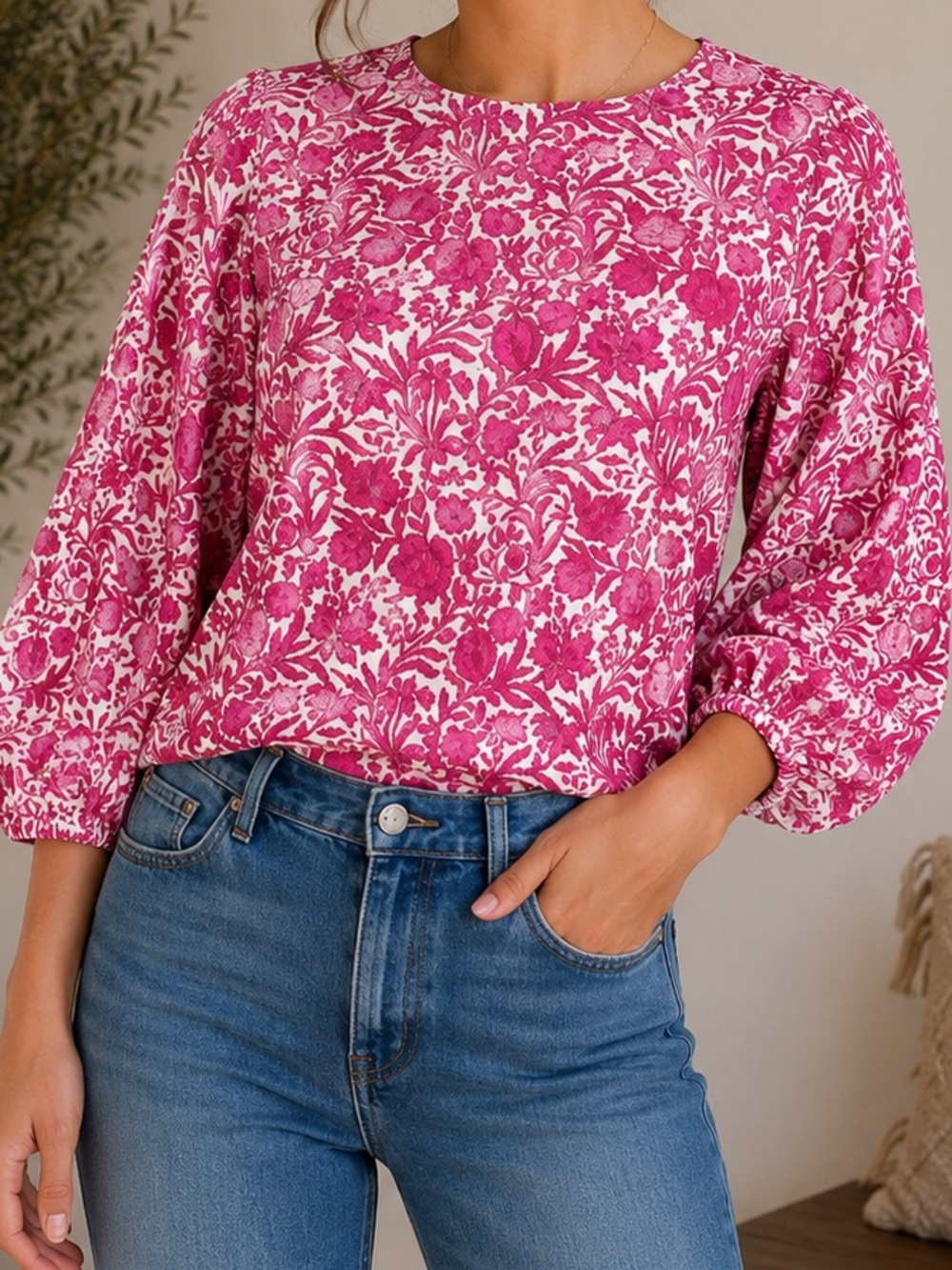 J.Crew liberty fabric floral blouse pink white puff sleeve XS cottagecore
